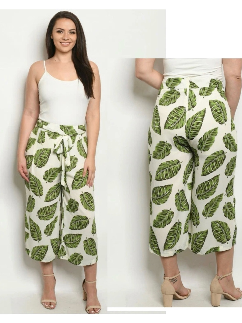 SAGE & Citrus
 green leaf tropical wide leg cropped pants Sz XL